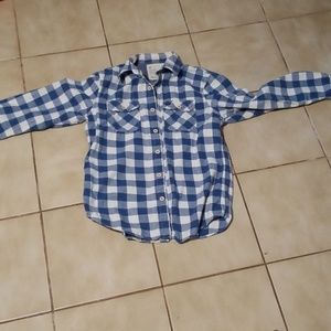 American Eagle Plaid Shirt Long Sleeve Blue/White